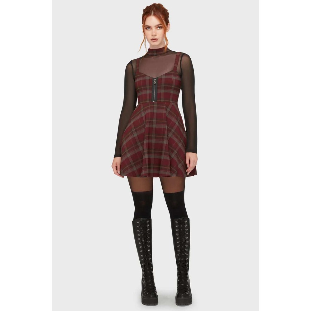 Killstar Riot Tartan mini dress red plus size mesh